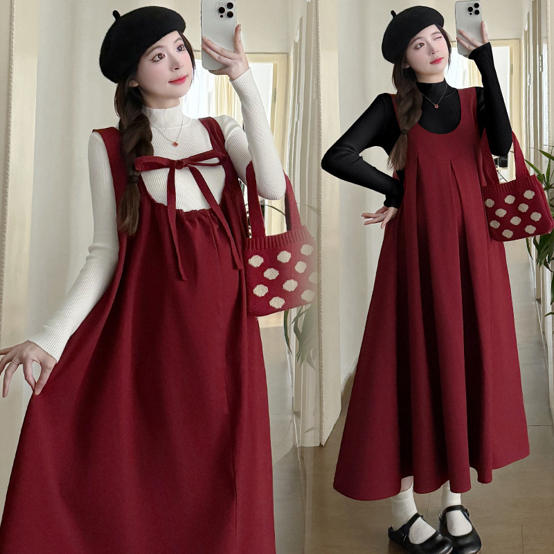 Bộ Đồ Bà Bầu Hai Mảnh Thu Đông Thời Trang: Áo Vest & Đầm Kèm Áo Len Và Sơ Mi