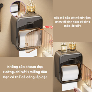 Hộp đựng giấy vệ sinh nhà tắm dán tường nhựa ABS cao cấp có nắp chống nước và ngăn để đồ tiện lợi