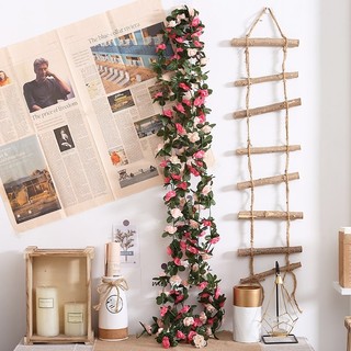 Hoa hồng trà giả dây leo trang trí nhà cửa decor phòng ngủ ban công đẹp sân vườn đám cưới tiệc treo tường lụa cao cấp như thật phụ kiện chụp ảnh nghệ thuật vintage lãng mạn cây nhựa mầm lá xanh mini nhiều màu sắc 2.5m chất lượng