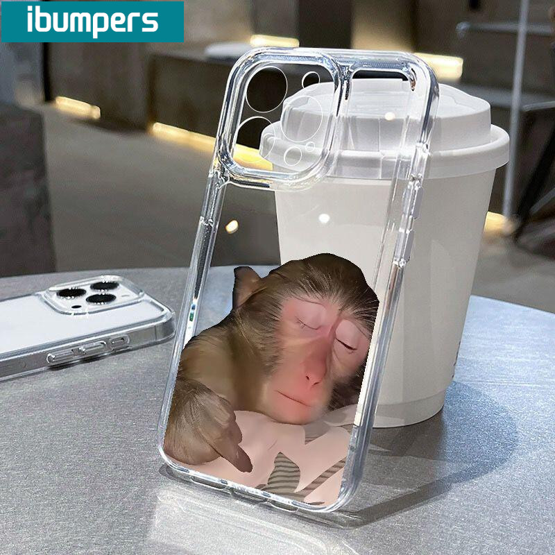 ibumpers Ốp điện thoại trong suốt hình khỉ dễ thương Vỏ mềm cao cấp chống sốc cho iPhone 11 12 13 14 15 16 17 Pro Max IP 7 8 Plus Iphon X XS XR Xs Max Vỏ điện thoại