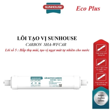Lõi tạo vị SUNHOUSE Carbon SHA-WFCAR_lõi số 5, Cấu tạo: Than hoạt tính dạng hạt, Hấp thụ mùi, tạo vị ngọt mát cho nước