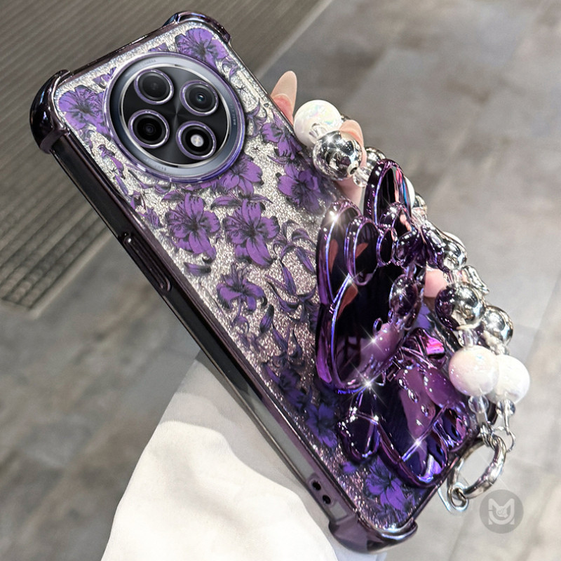 Ốp Lưng Cho Xiaomi Redmi 15C 14C 13C 12C 10C 10A 9A 9C 9T Thỏ Trang Điểm Gương Giá Đỡ Vỏ Điện Thoại Mềm Có Vòng Tay