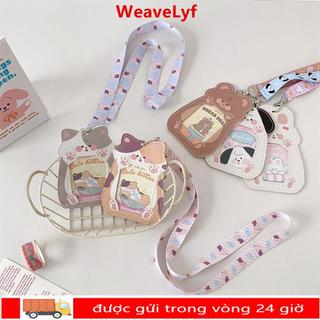 Hộp đựng thẻ ảnh WEAVELYF, Phim hoạt hình có dây buộc bảo vệ ảnh, Vỏ thẻ dễ thương PU Kawaii