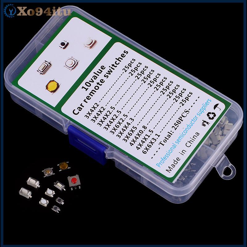 XOITU 250 Cái 10 Loại Nút Nhấn Xúc Giác Chìa Khóa Ô Tô Nút Cảm Ứng Microswitch VN