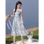 đầm xanh hoa phong cách châu âu công chúa dáng dài đầm thanh lịch prom tiệc sinh nhật dạo phố đi biển