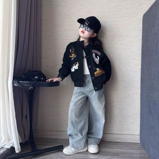 Áo khoác varsity bé gái – Thêu chó Dachshund dễ thương, phong cách Hàn Quốc, mặc đẹp xuân thu