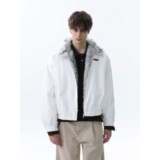 Áo khoác nam cotton retro với cổ lông thú và lót lông cừu, ấm áp và chất lượng cao