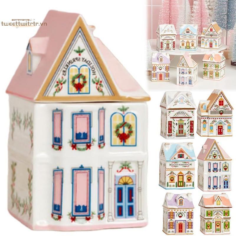 TRTR Holiday Village Spice House Set, Giáng sinh Gingerbread House Lọ, Trang trí lễ hội Mặt bàn bếp Nến Giáng sinh VN