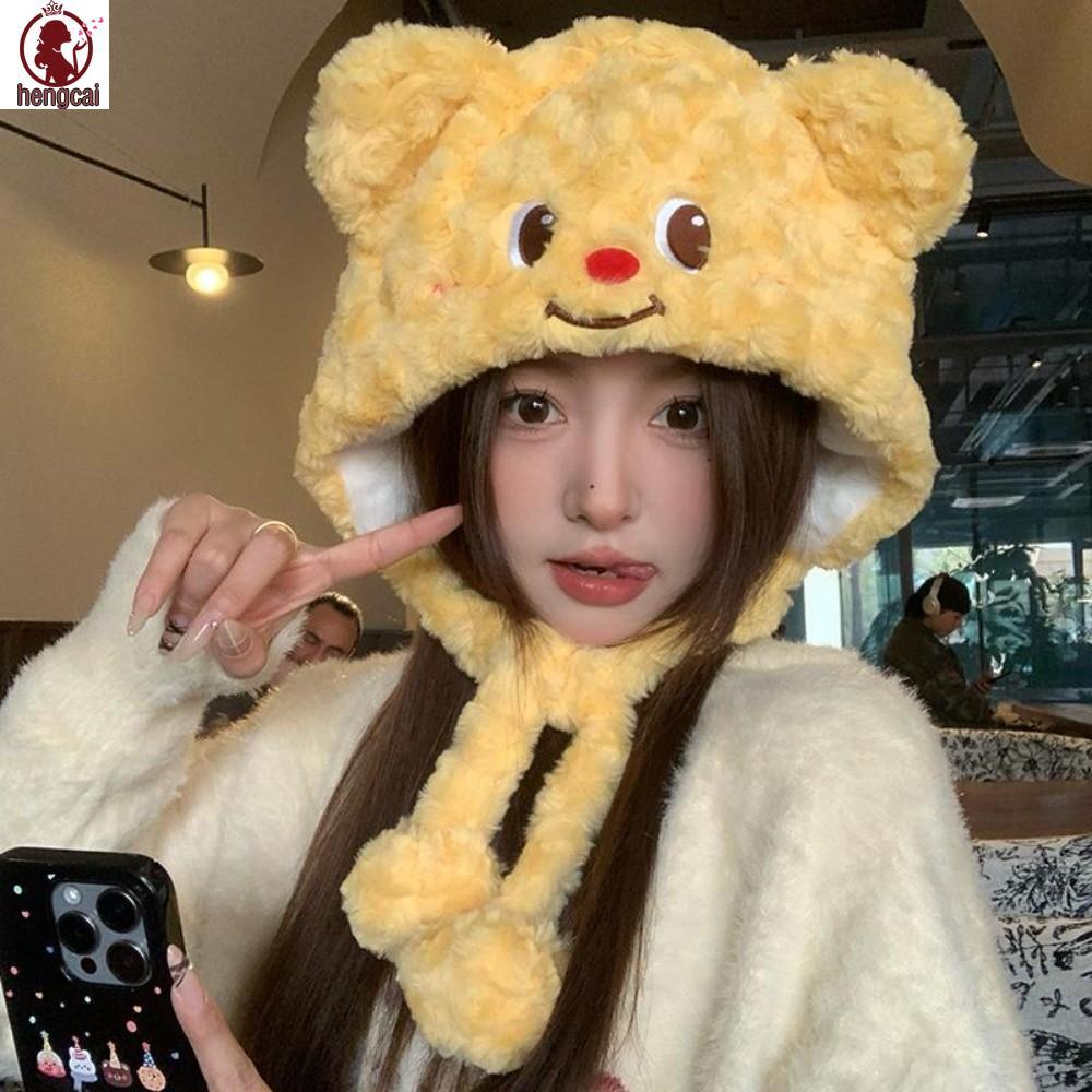 Mũ Bonnet Bông Chống Gió với Thiết kế Gấu Bơ Hoạt Hình và Vải Mềm