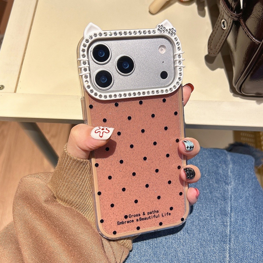 Ốp Điện Thoại Khung Mèo Kim Cương 3 Trong 1 Chấm Acrylic Cho iPhone 17 Pro Max 17 Air 16 Plus 15 14 13 12 11 Vỏ Bảo Vệ Chống Sốc