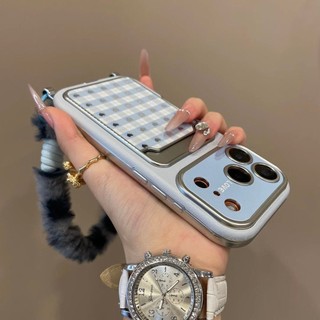 Túi đựng thẻ cửa sổ lớn mạ điện Kẻ sọc tình yêu Vỏ điện thoại cho iPhone17 16 15 14 Pro Max Bảo vệ Camera chống sốc Vỏ mềm chống rơi
