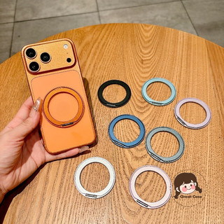 Hợp kim nhôm siêu mỏng Xoay 360 Giá đỡ điện thoại Giá đỡ di động Giá đỡ vòng dính đa năng Giá đỡ gấp màu cam đơn giản