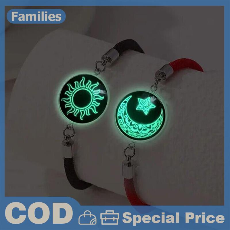 2 Cái / bộ Dạ Quang Cặp Đôi Mặt Trời Mặt Trăng Vòng Tay Dành Cho Nữ Có Thể Điều Chỉnh Dây Dệt Quyến Rũ Tình Bạn Bạn Gái Dự Tiệc Trang Sức Quà Tặng
