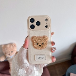 Bảo vệ toàn diện Vỏ điện thoại bằng da PU hình gấu sang trọng dễ thương cho iPhone 17Promax 12 13 14 15 16 Pro Max Vỏ điện thoại di động nữ chống sốc