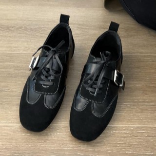 [Sẵn Sàng] Phong Cách Hợp Thời Trang Mũi Vuông Nam Nữ Giày Da Nhỏ Phong Cách Anh Đi Lại Niche Giày Tập Luyện Đức Giày Phong Cách Mới