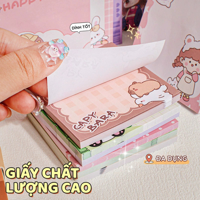 Giấy Note Capybara Dễ Thương – Giấy Nhớ Ghi Chú Dán Được, 100 Tờ Hoạt Hình Cute Đánh Dấu Tiện Lợi