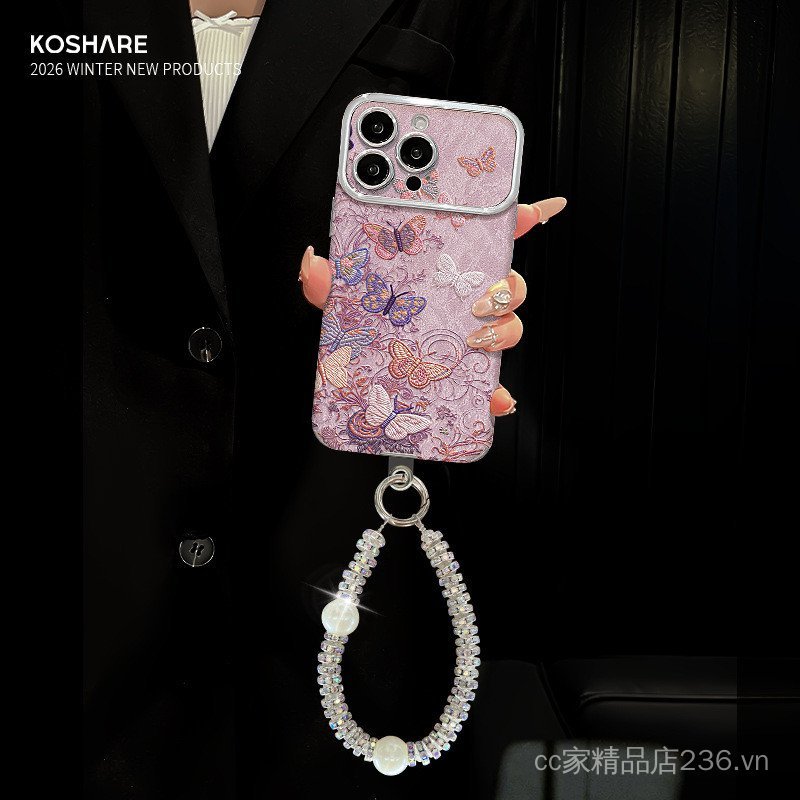 Dây Xích Treo Bướm Màu Thích Hợp Cho Vỏ Điện Thoại 17promax iphone15 Lông Mạ Điện 14 Silicon 16 Nữ