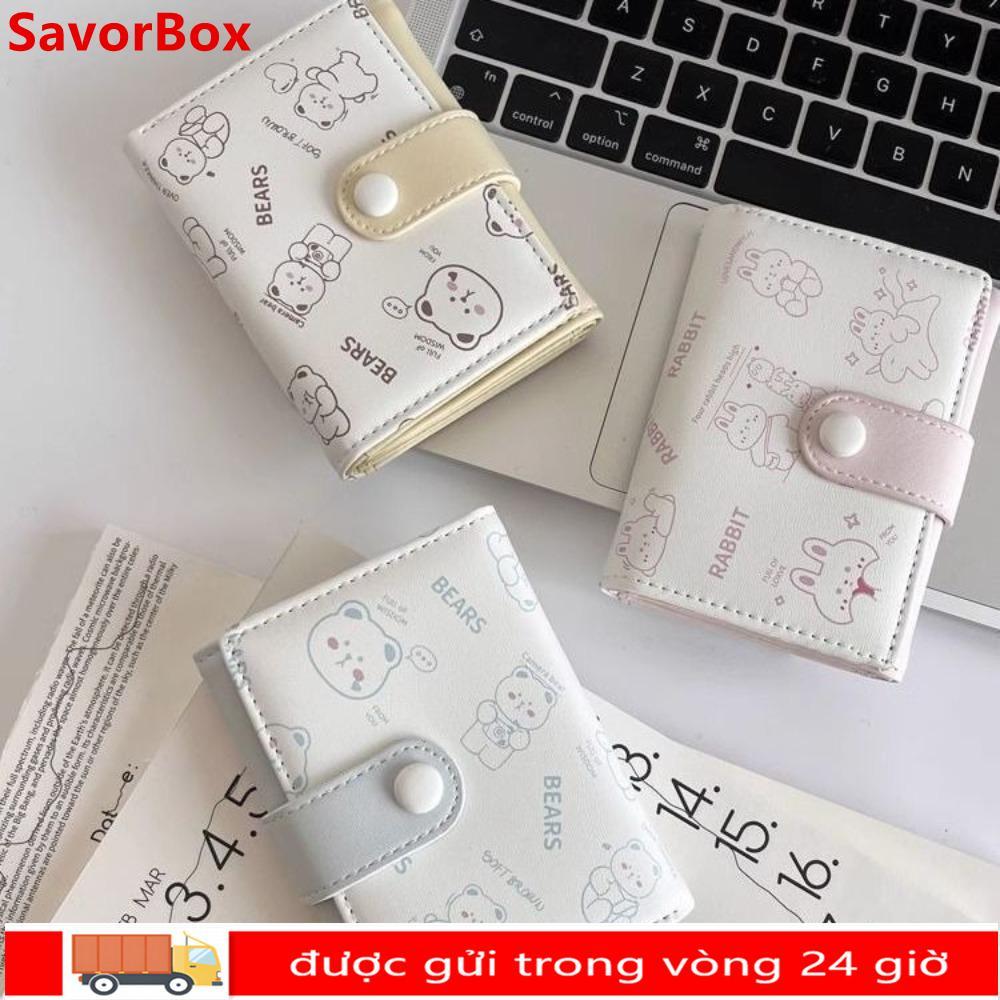 Hộp đựng thẻ tín dụng SAVORBOX, Ví nữ Mini in hoạt hình PU, Ví gấp ba lần nhẹ