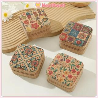 Hộp đựng bông tai nhẫn NEATDWELL, Hộp đựng đồ trang sức hữu ích di động, Hộp đựng mỹ phẩm bằng gỗ Nút chai Đồ dùng du lịch
