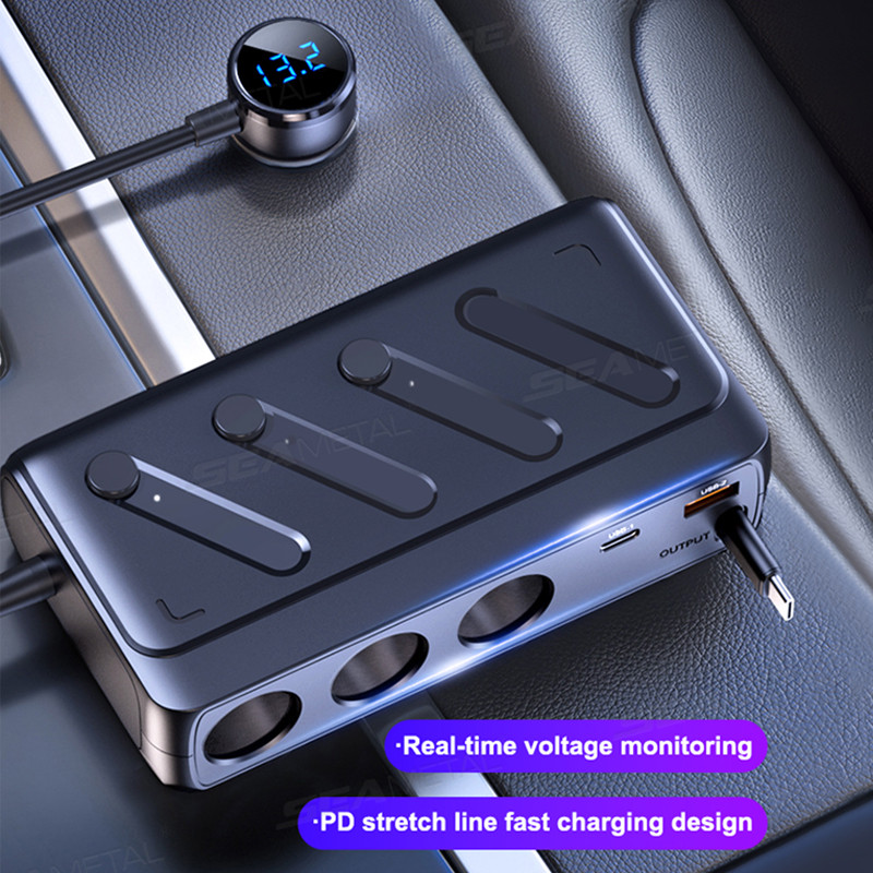 Bộ chia sạc ô tô SEAMETAL 142W Bộ chia đa cổng PD USB Bộ chuyển đổi bật lửa thuốc lá điện thoại ô tô Bộ chia ổ cắm có công tắc