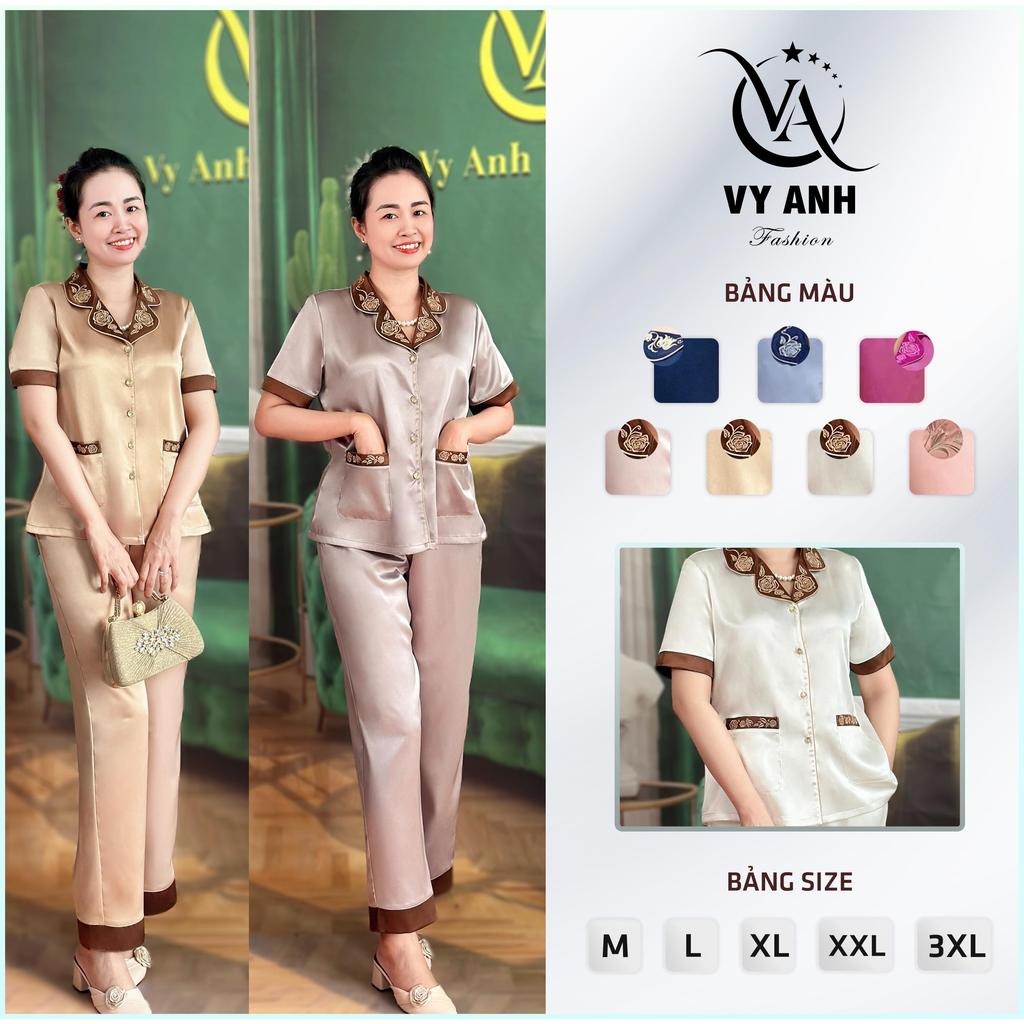 Đồ Bộ Phi Bóng Nữ Trung Niên U40 U50, Mặc Tại Nhà Đồ Ngủ Mã DB7904 Chất vải phi bóng, vải thoáng mát