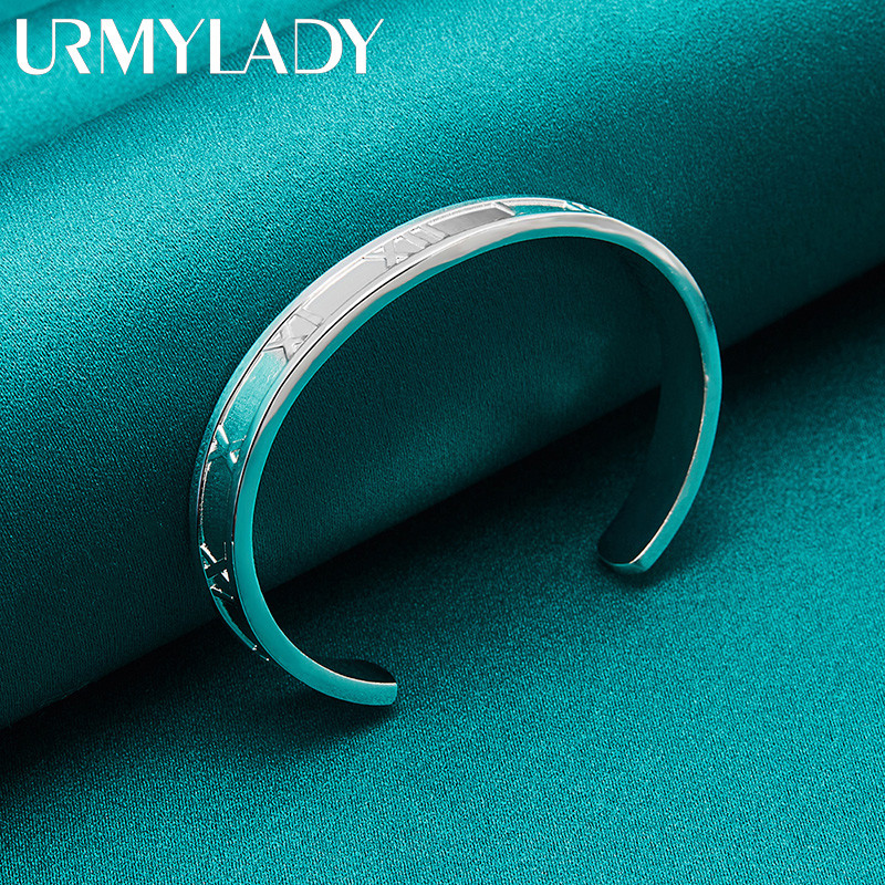Vòng tay bạc 925 URMYLADY, thiết kế tròn phong cách La Mã, trang sức thời trang cho nữ