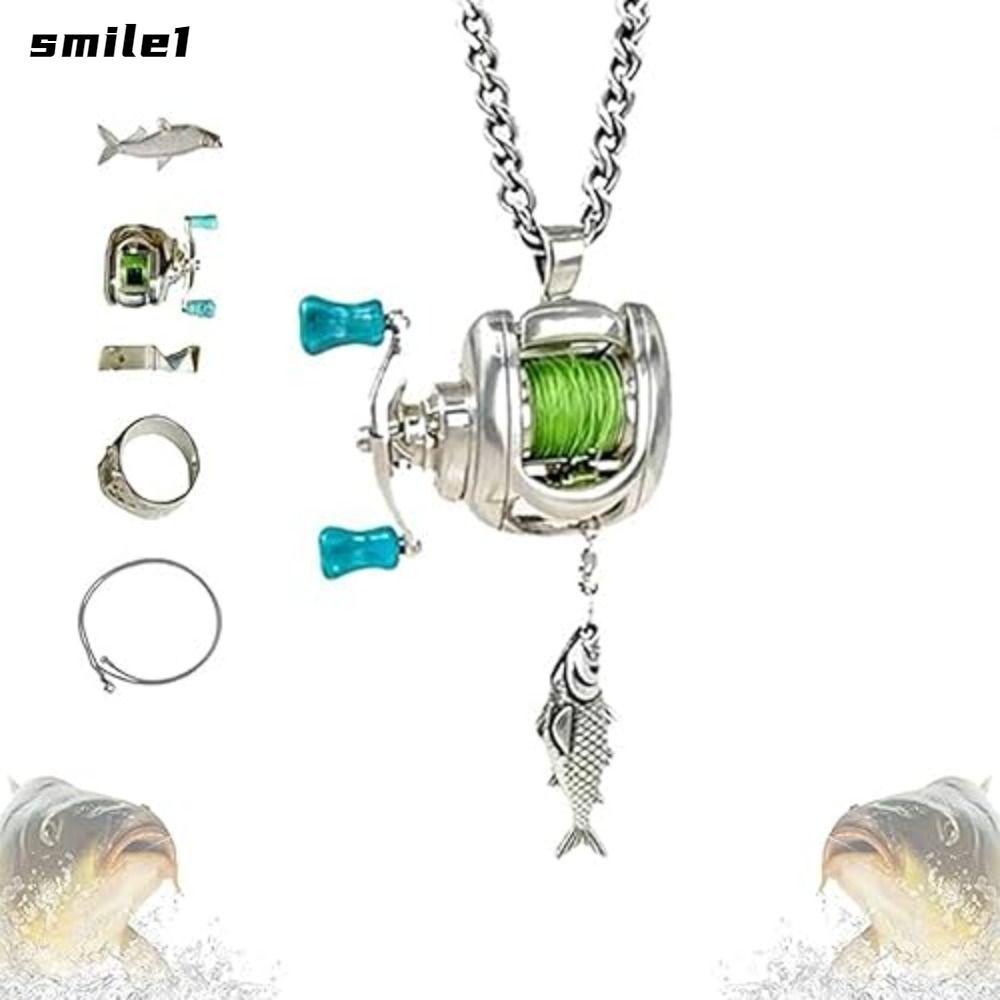 Bộ trang sức câu cá SMILE, Vòng cổ cuộn câu Mini bằng hợp kim DIY, Sáng tạo với tay cầm xoay Phụ kiện trang sức Vòng câu