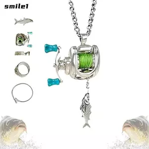 Bộ trang sức câu cá SMILE, Vòng cổ cuộn câu Mini bằng hợp kim DIY, Sáng tạo với tay cầm xoay Phụ kiện trang sức Vòng câu