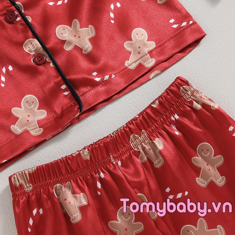 Bộ 2 Bộ Đồ Ngủ Trẻ Em Giáng Sinh Tay Dài Bánh Gừng In Nút Áo Sơ Mi + Quần Đồ Ngủ