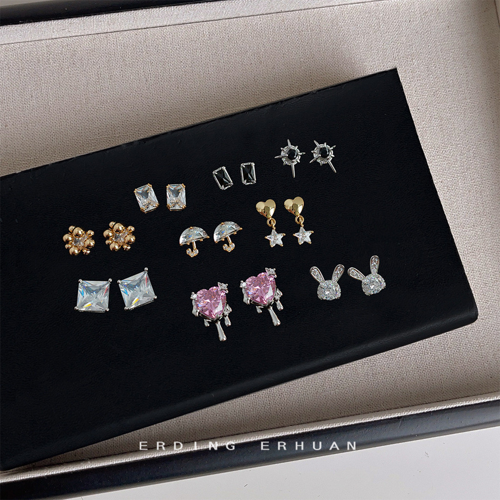 Bộ bông tai zircon mini khảm vi mô, mạ vàng trắng 14K - Sang trọng và độc đáo