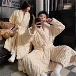 Áo choàng Kimono Nhật Bản Flannel Mùa Đông Cặp Đôi Bộ Đồ Ngủ Nam Nữ Plus size Áo choàng Tắm Dày Giữ Ấm Váy Ngủ XL-4XL — ảnh 3
