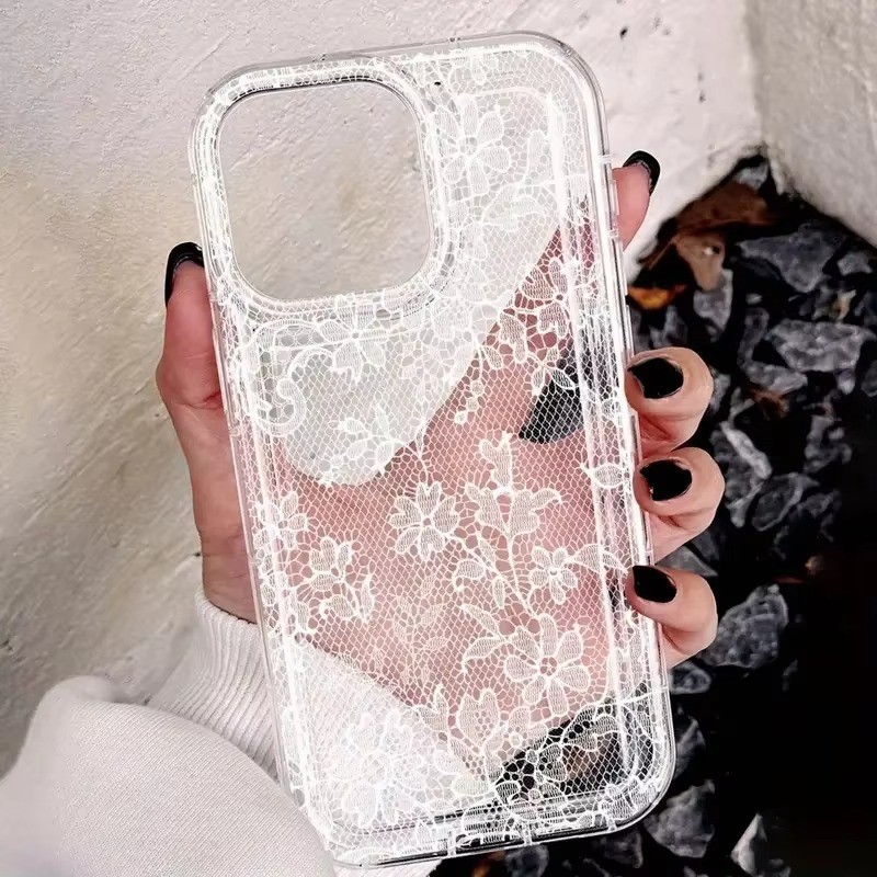 Ốp Lưng Cho iPhone 17 16 11 12 13 14 15 Pro Max Cho iPhone 16e XR X XS Max 7 8 Plus SE2020 2022 Họa Tiết Ren Gợi Cảm Trong Suốt Silicon Mềm