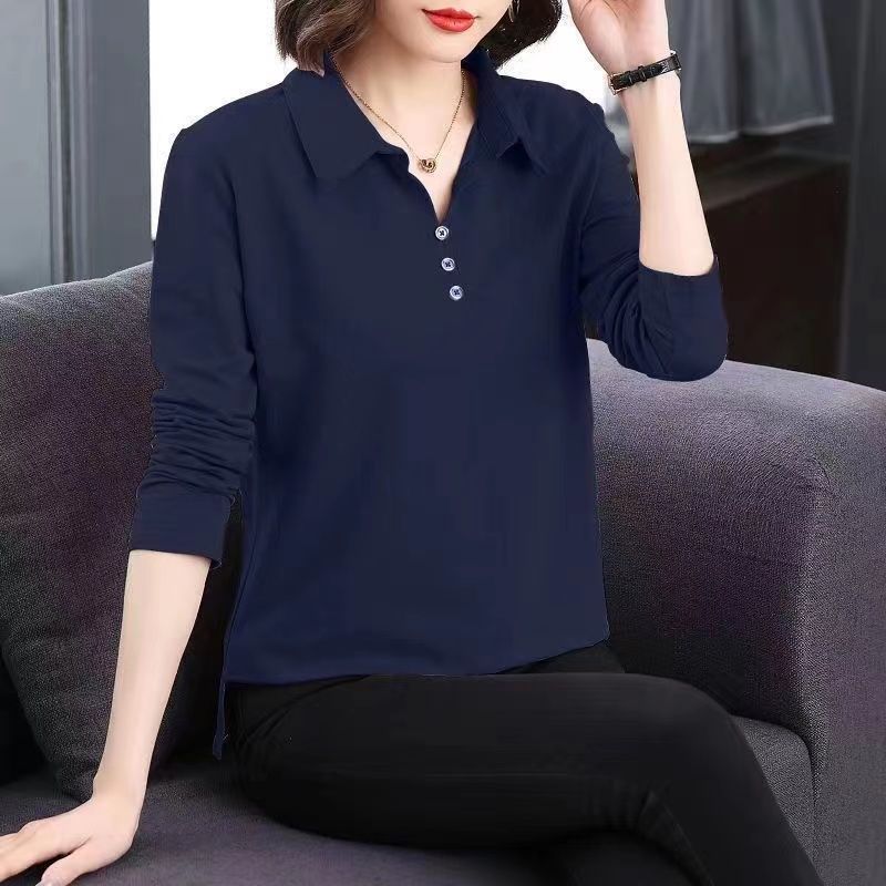 Áo thun nữ dài tay mỏng kiểu polo, phù hợp cho mùa xuân và thu