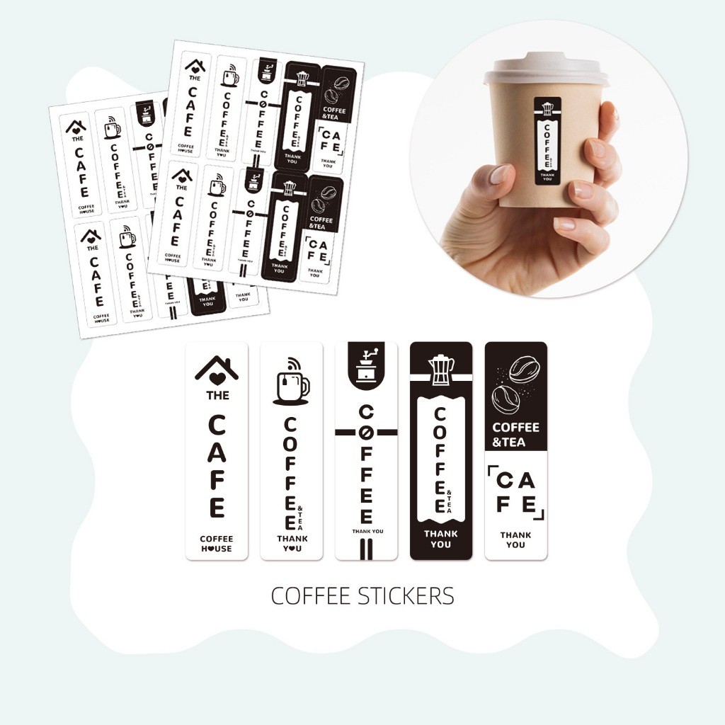 100 sticker TE62 dán cốc Cà phê 2x7cm – decal tem ly take away