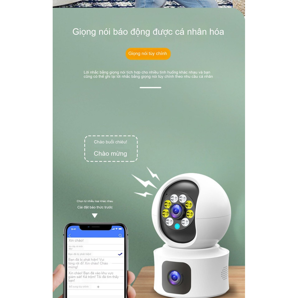 Camera thông minh Giám sát màn hình kép Hộ gia đình 2 triệu HD Tầm nhìn ban đêm trong nhà Camera giám sát 360 không dây
