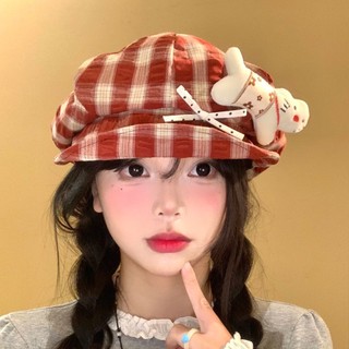 Mũ Beret hoa vải mèo dễ thương nữ - Mũ bát giác lộn mép, dành cho đầu lớn, làm khuôn mặt nhỏ, mũ báo chí họa sĩ dễ phối hợp