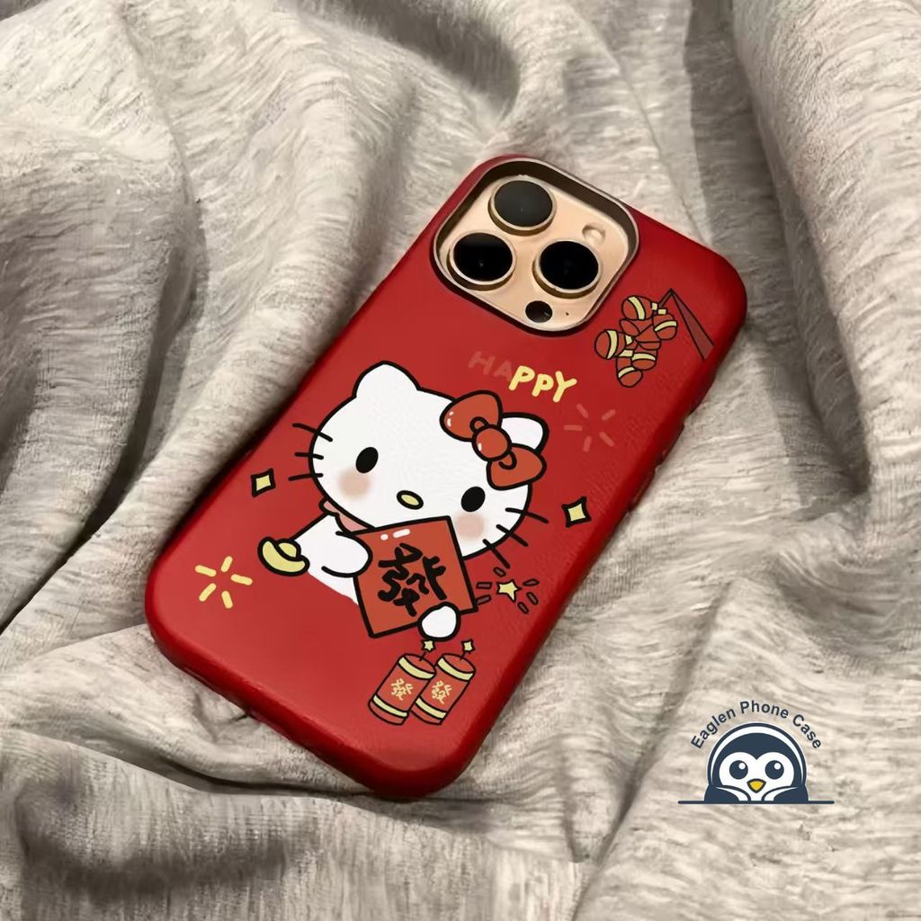 Ốp Da PU Mèo Kitty Năm Mới Dễ Thương Cho OPPO Reno 14F 14 13 12F 12 11F 11 10 8 6 Pro Plus 13F 8 8T 8Z 7 7Z 6Z 5K 5F 5Z 4 Lite 4F 5G 4G Cover Ốp điện thoại mềm chống sốc