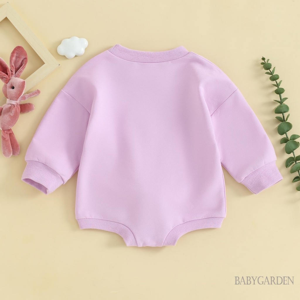 Trẻ sơ sinh Bé trai / gril Áo liền quần mùa thu Fuzzy Bunny Thêu cổ tròn dài tay Áo liền quần Phục sinh