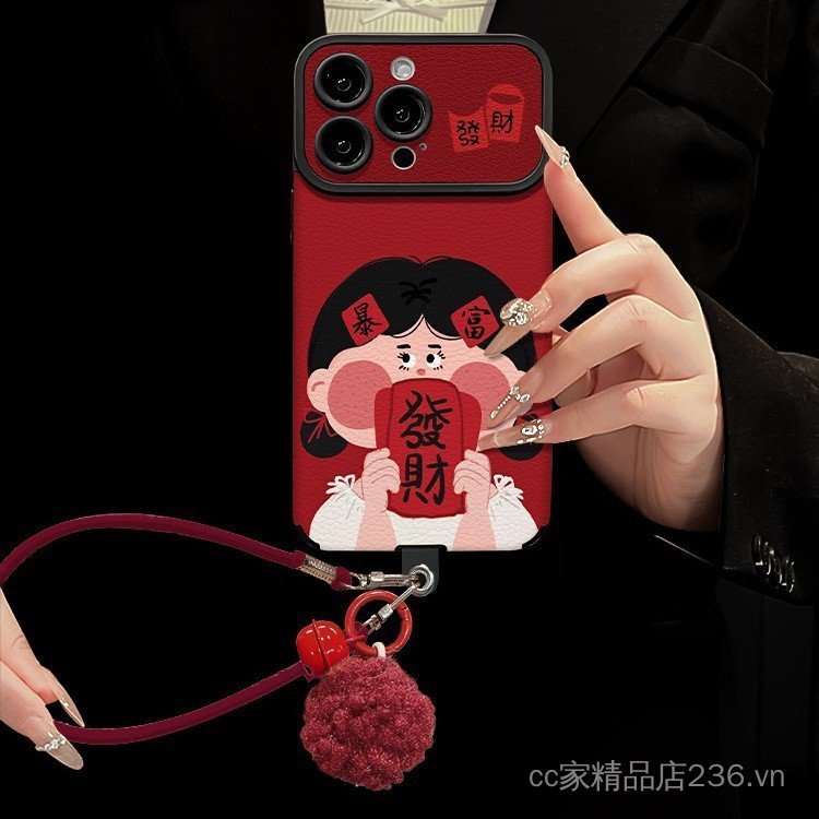 Dây buộc Fortune Girl Thích hợp cho Ốp điện thoại 16promax iphone17 Dòng năm mới 15 Da cừu silicon