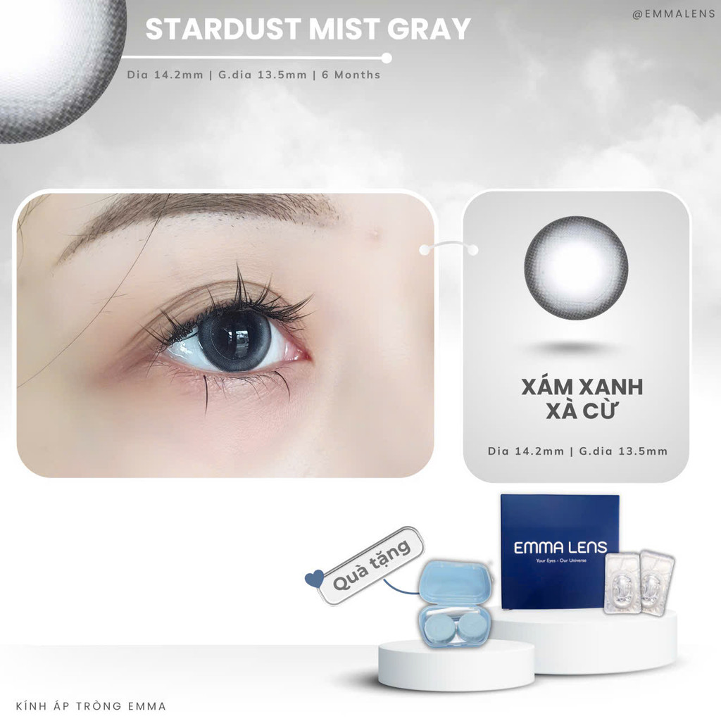 Kính Áp Tròng Stardust Mist Gray | Lens Xám Xanh Xà Cừ | Emma Lens