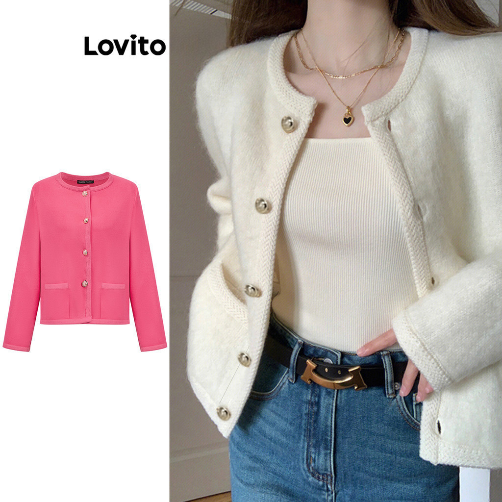 Áo cardigan Lovito nút trước phối túi màu trơn thường ngày cho nữ LNA30039 (Nhiều màu)