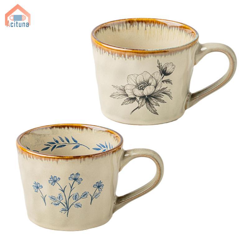 Cốc Cà Phê, Họa Tiết Hoa, Cốc Sứ Có Tay Cầm Chống Trơn Trượt, Đồ Uống Trang Trí, Cốc Sữa Di Động, Quà Tặng Cho Bạn Bè Và