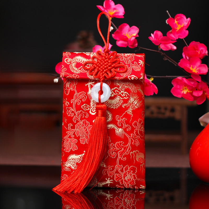 Đám cưới & Tết Nguyên Đán Phong Bì Đỏ Thêu Thổ Cẩm Phước Lành Túi Tiền Phong Cách Trung Hoa