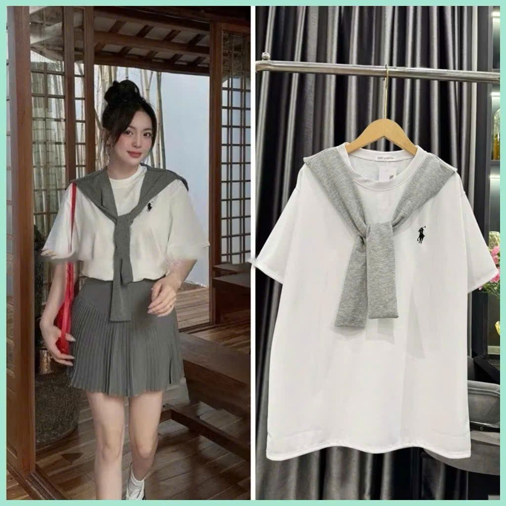 Áo thun thủy thủ hình con ngựa  chất cotton +phối khăn quàng thoáng mát -phong3158