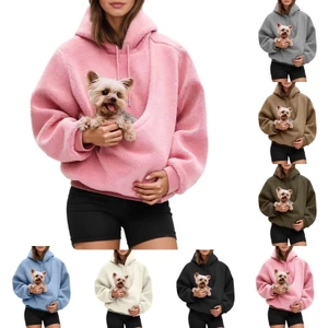 Áo hoodie nữ nỉ màu trơn, thiết kế túi trước tiện lợi