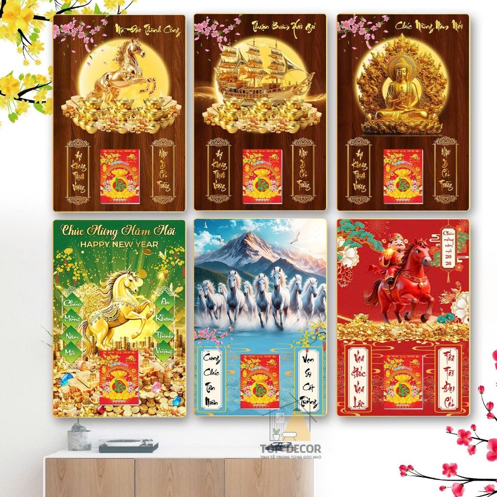 LỊCH 2026 - Đốc lịch treo tường tráng gương bọc viền vàng cao cấp, kèm bloc Decor phòng, quà tặng, quà biếu - Top Decor