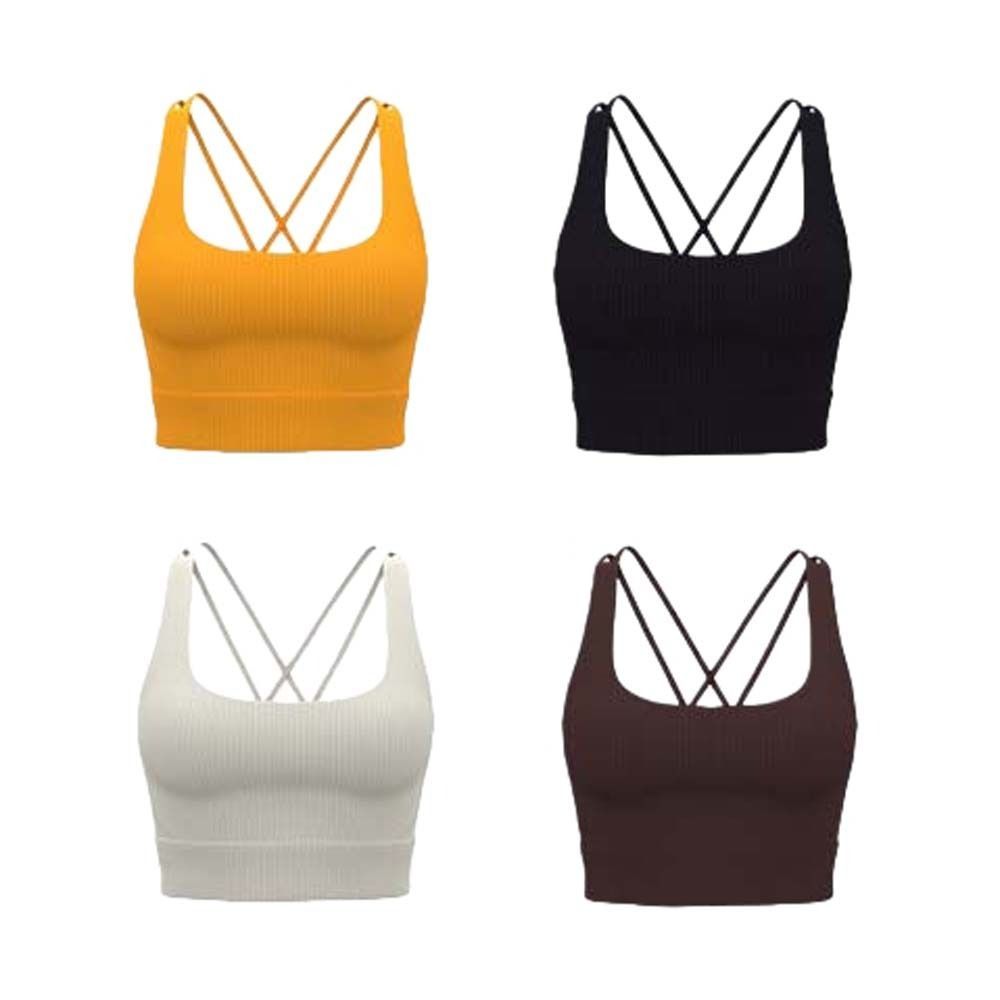 HARRIETT Áo Ngực Yoga Thể Thao Nữ, Họa Tiết Crossover, Chống Sốc, Tác Động Cao, Miếng Lót Cố Định, Liền Mạch, Dùng Tập Gym Yoga