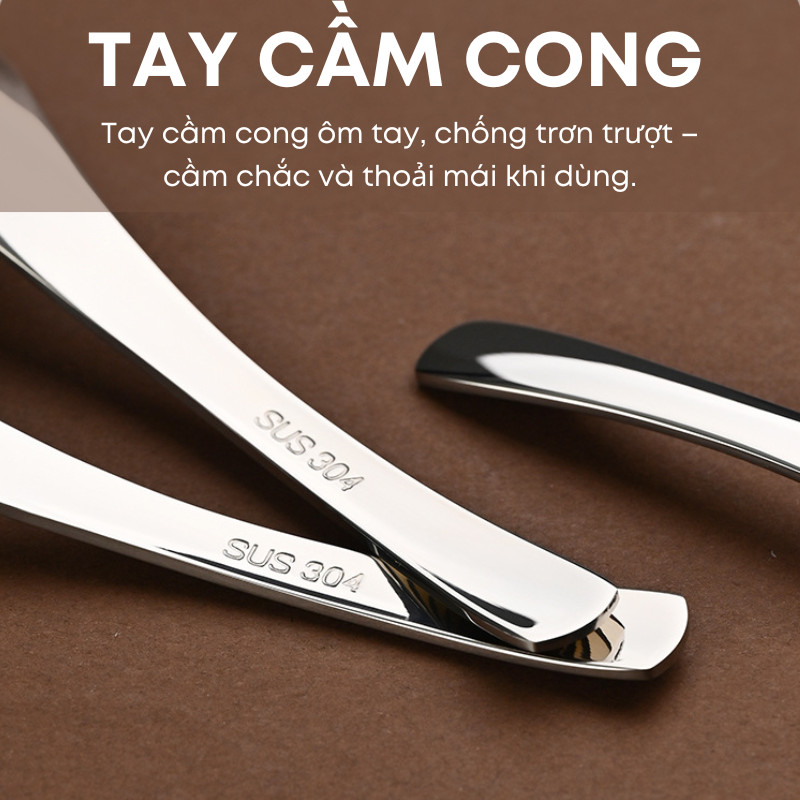 Combo 06 Muỗng Thìa Inox 304 Bầu Tròn Cán Cong 3 Size Cao Cấp KOOBEE – Ăn Phở, Cháo, Súp (BA40)