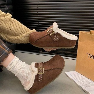 Dép Nữ Baotou Khóa Thắt Lưng Sang Trọng Giữ Ấm Slip-On