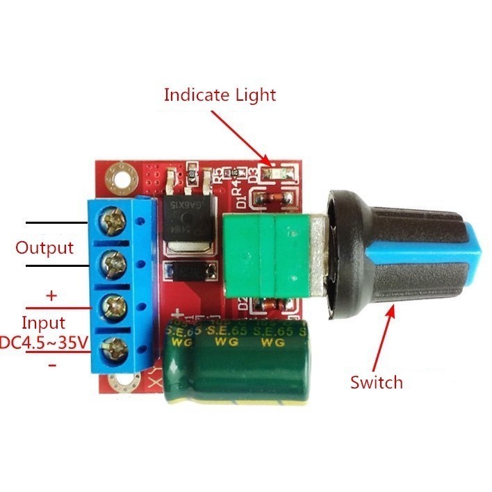 【24h】Mạch Điều Tốc PWM 5A DC 4.5V–35V – Mô Đun Điều Khiển Động Cơ Mini Công Suất 90W, Chính Xác Cao
